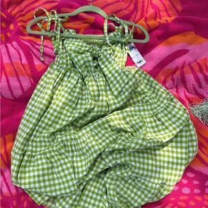 Green Gingham Tie-Front Maxi Dress